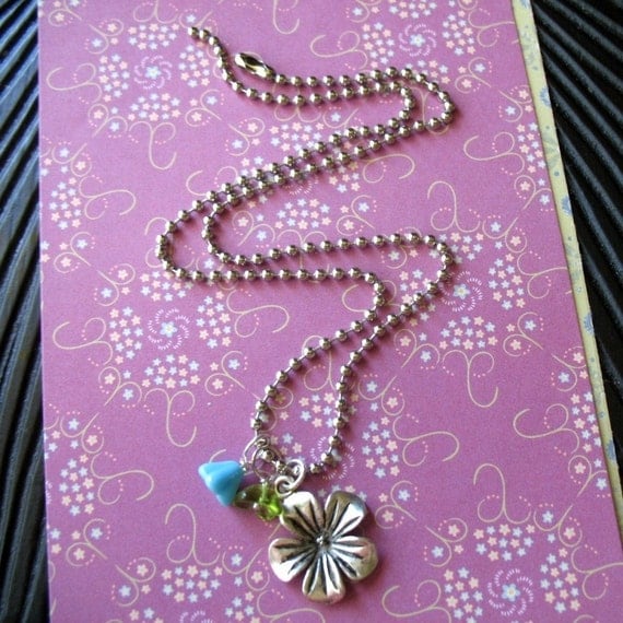 Island Girl - Pewter Hibiscus Charm Necklace.