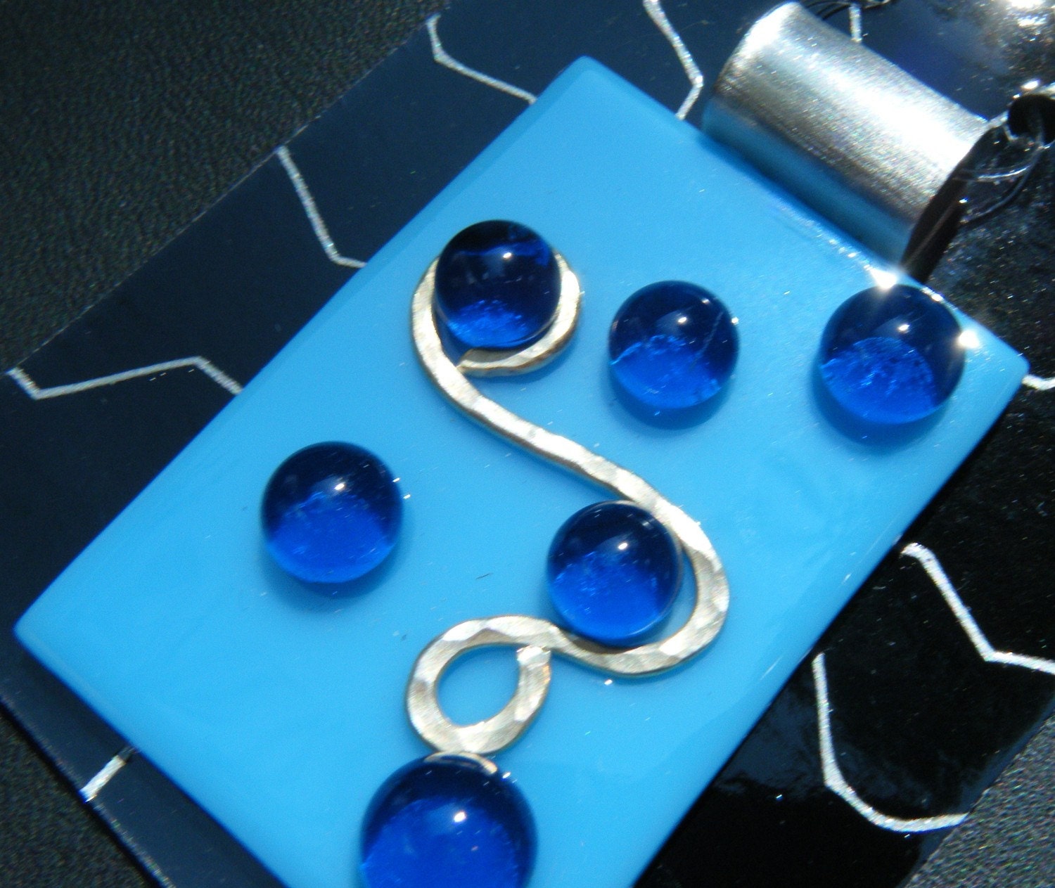 Valentines Day SALE Blue Bubbles Fused Glass Pendant