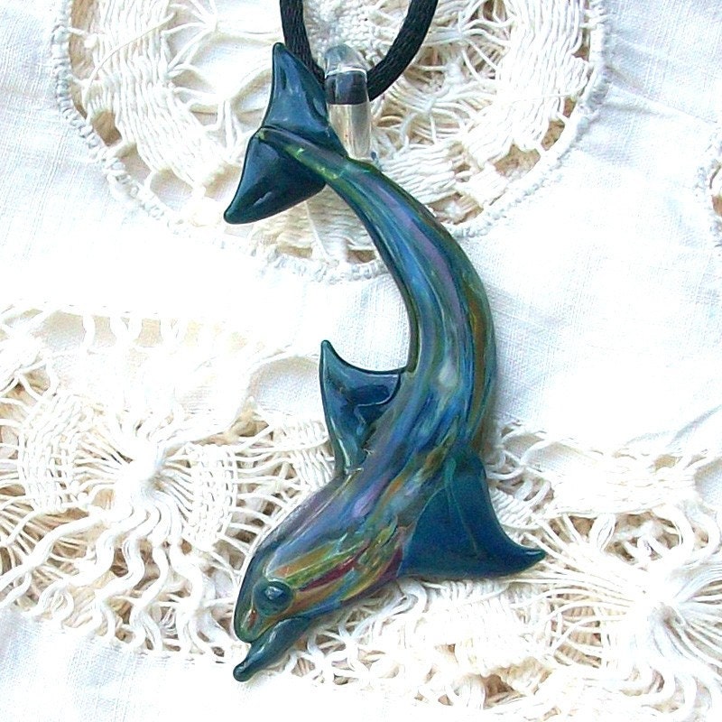 Diving Dolphin Hand Blown Glass Pendant