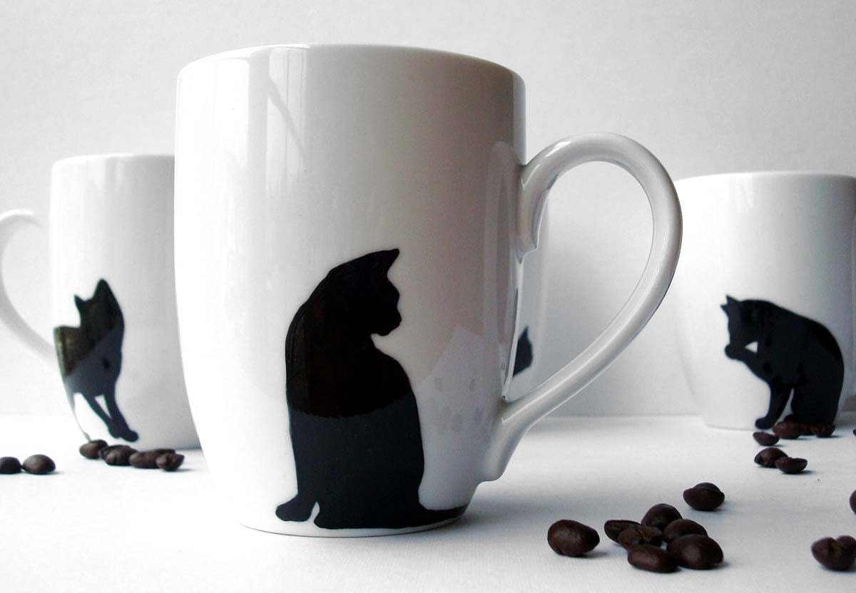 Black Cat Coffee Mugs--4 Piece Collection