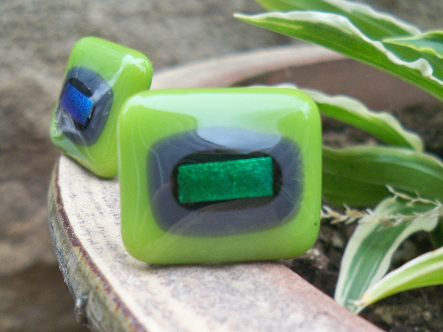 The glass in these cufflinks was fused, by myself in my small Yorkshire Studio.
