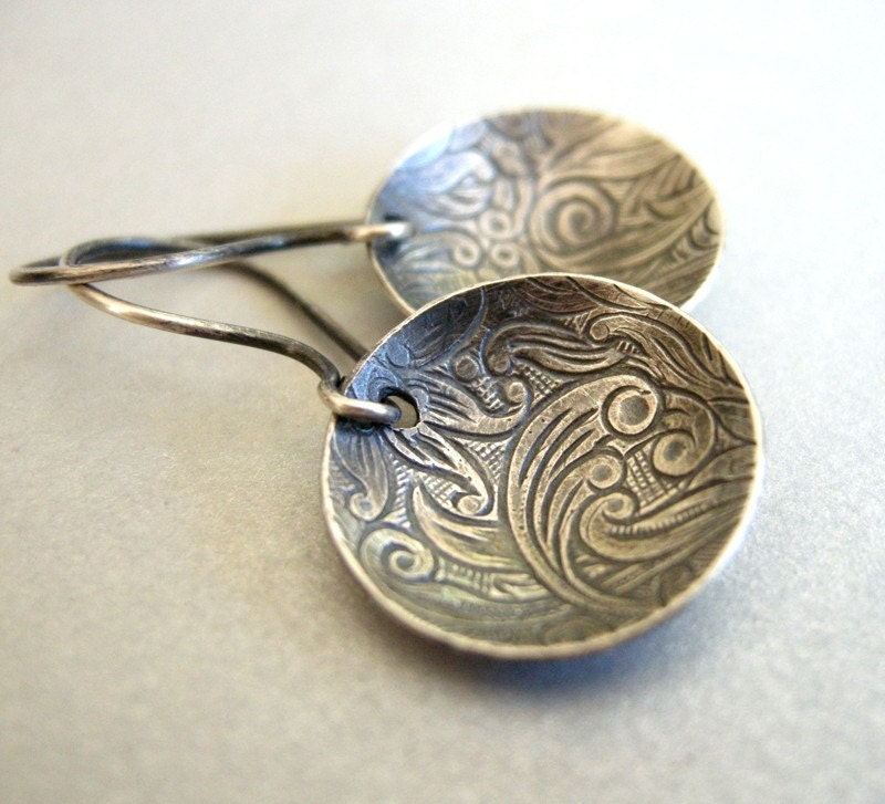 Rio earrings embossed flowing water on oxidized sterling silver
