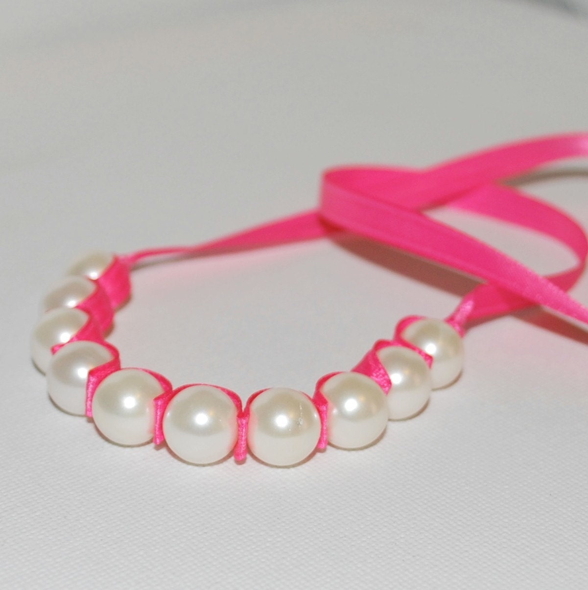 Pink Ribbon Pearl Necklace
