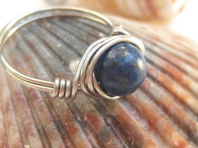 Blue lapis wire wrapped ring any size