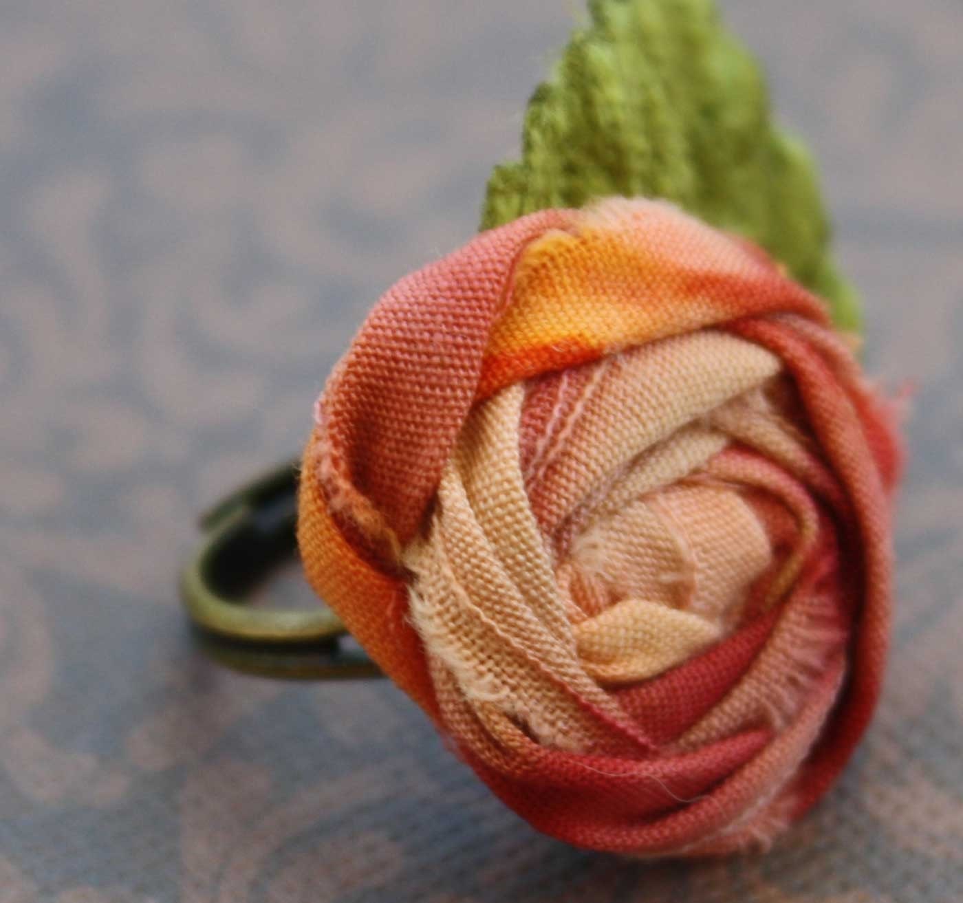 Fabric Rosette Flower Ring MAUI SUNSET