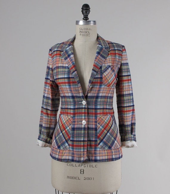 sale /// Vintage 1970s PREP SCHOOL Cotton Plaid Blazer