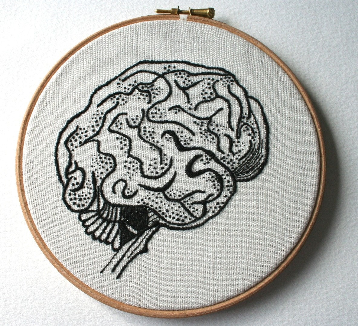 Brain Embroidery Hand Stitched Illustration Wall Plaque