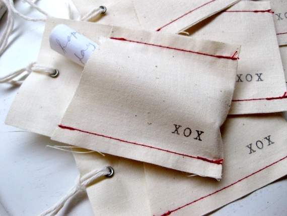 Set of 6 Fabric Pocket Tags - XOX (Hugs and Kisses)