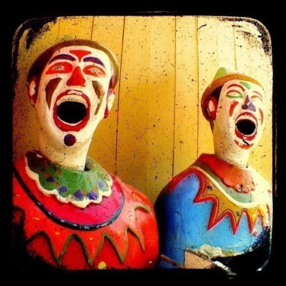Clowns Carnival Photography Print 4 x 4 TTV Red Blue Mustard Vibrant Colored Wall Art
