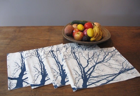 Autumn Morning Placemats in Navy, Set of 2