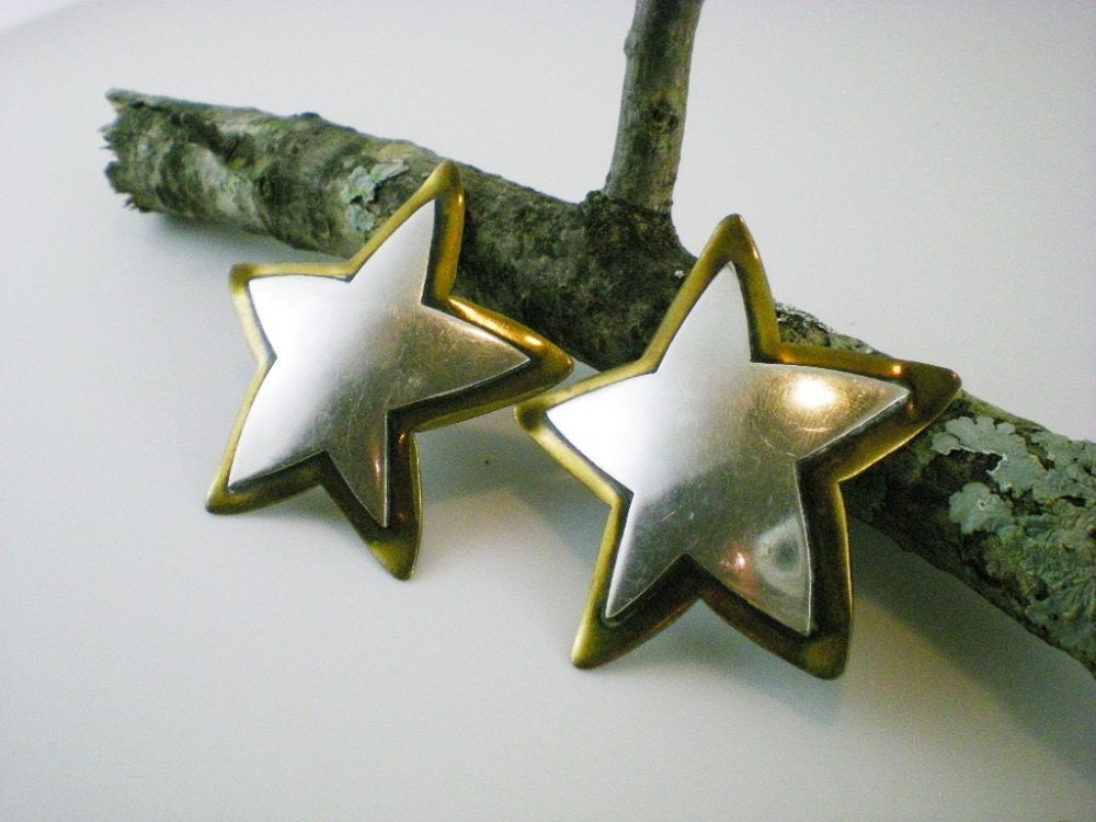 Vintage Modernist Sterling And Brass Star Clip by paleorama star layers