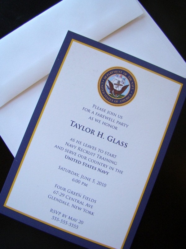 Joining NAVY -- Farewell Party military invitations or announcements-- USN BOOTCAMP or OCS -- Patriotic Papers