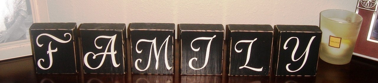 CUSTOM PERSONALIZED WOODEN BLOCKS - Wall - Shelf - Sign - Mantle - Family - Last Name - Antiqued - Home Decor - Letter - Initial - Distressed - Gift