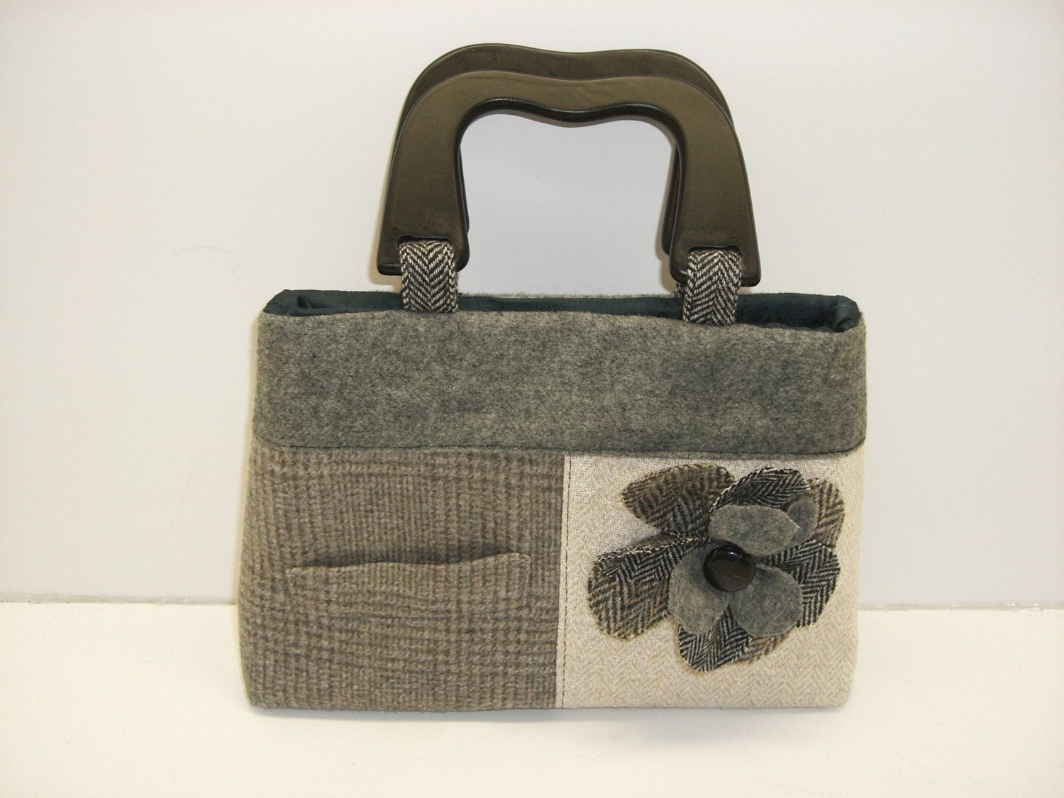 Clutch, With Flower, Recycled Suit Coat