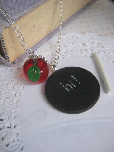 Chalkboard and Apple pendant necklace
