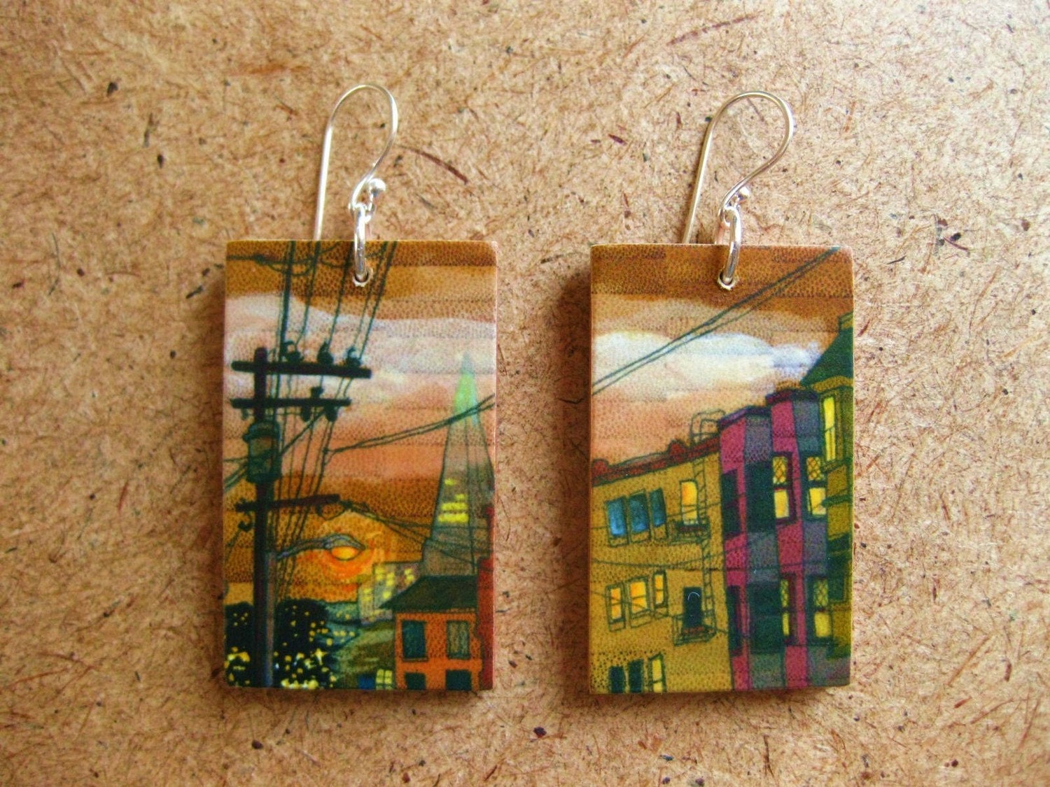 Russian Hill, 1x1.75 Paper and Wood Earrings