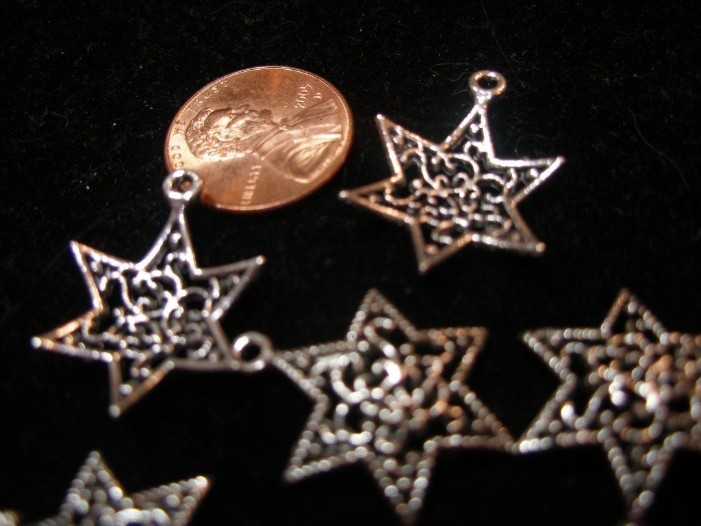 Silver filigree six pointed star charms -  mogen David (10)  etsyChai, Team ESST, olyteam, WWWG