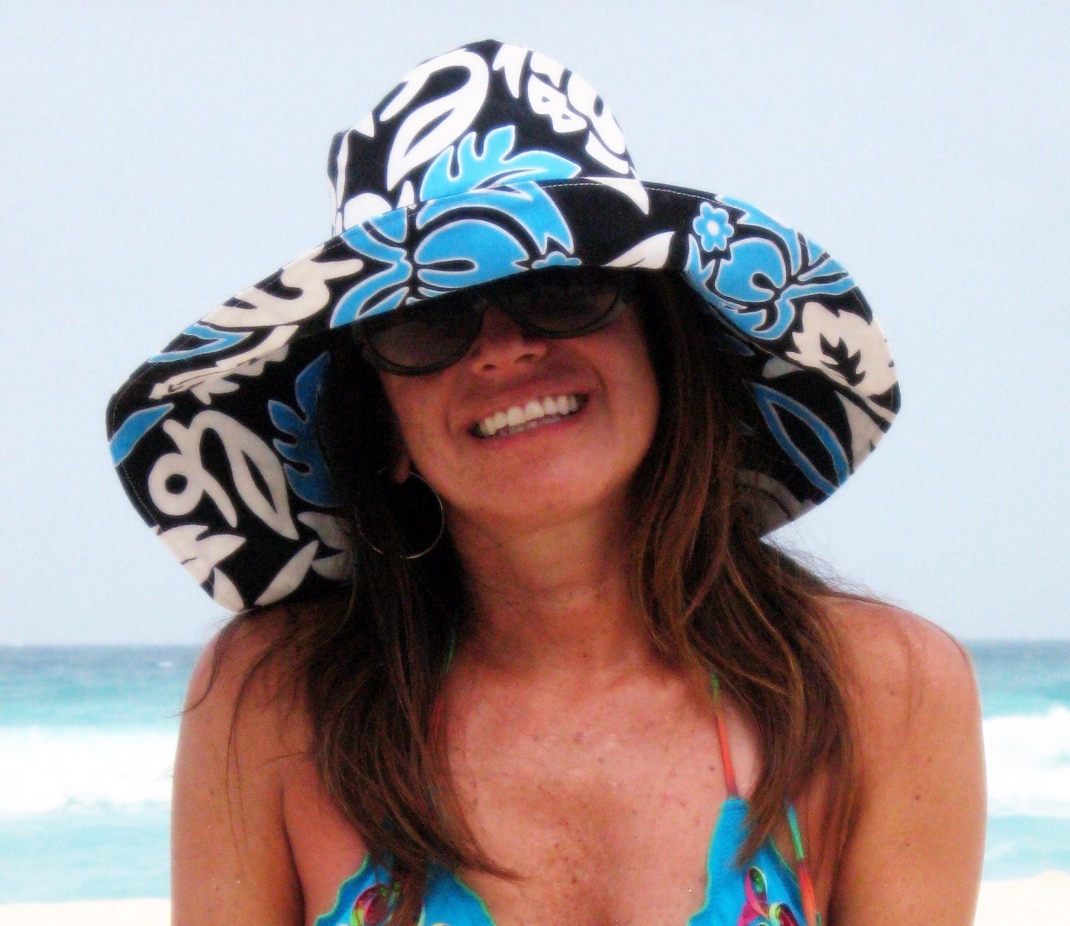 Hawaiian  Print  Wide Brim beach Sun Hat by Freckles California