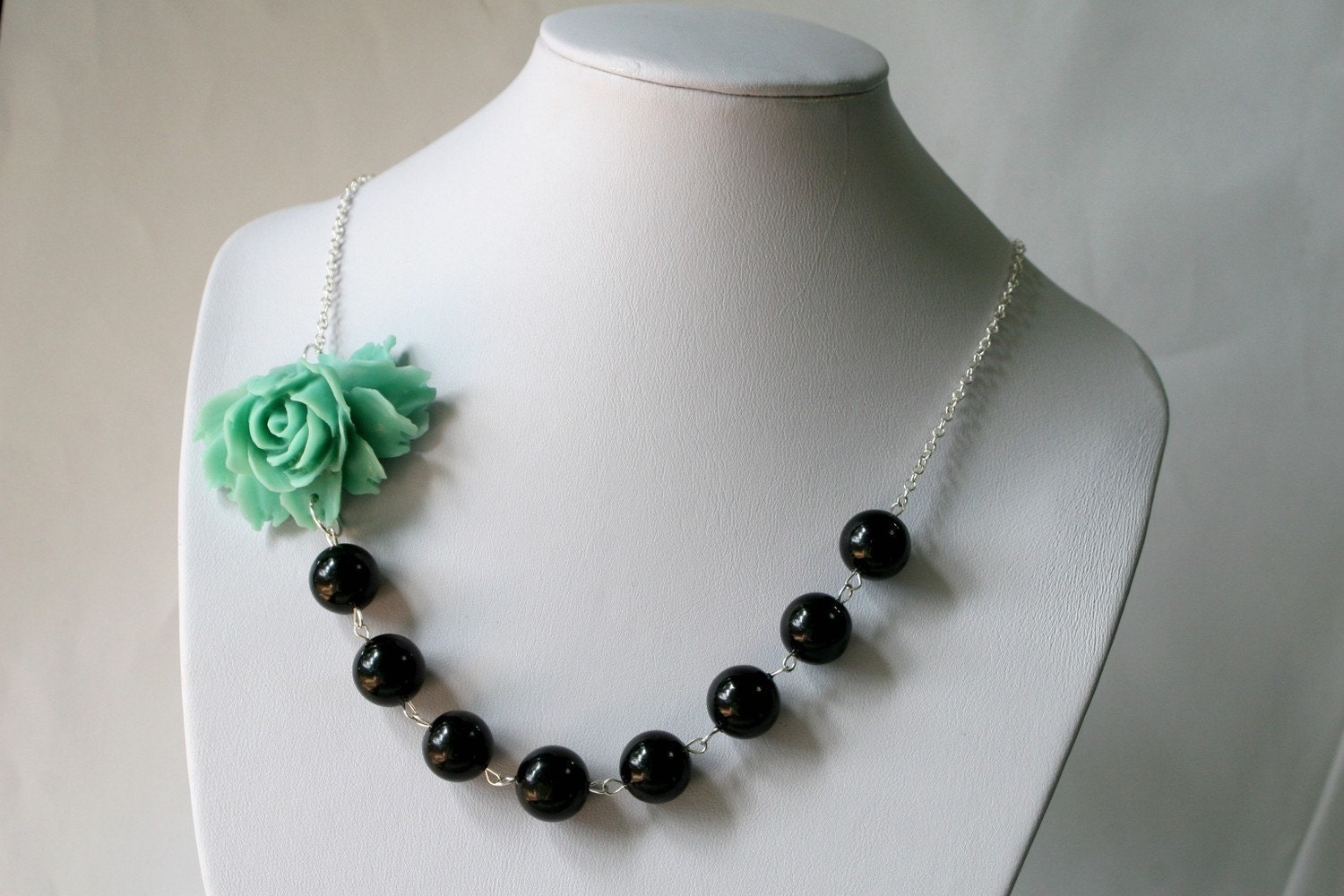 Daphne - Teal Black and Silver Asymetrical Necklace