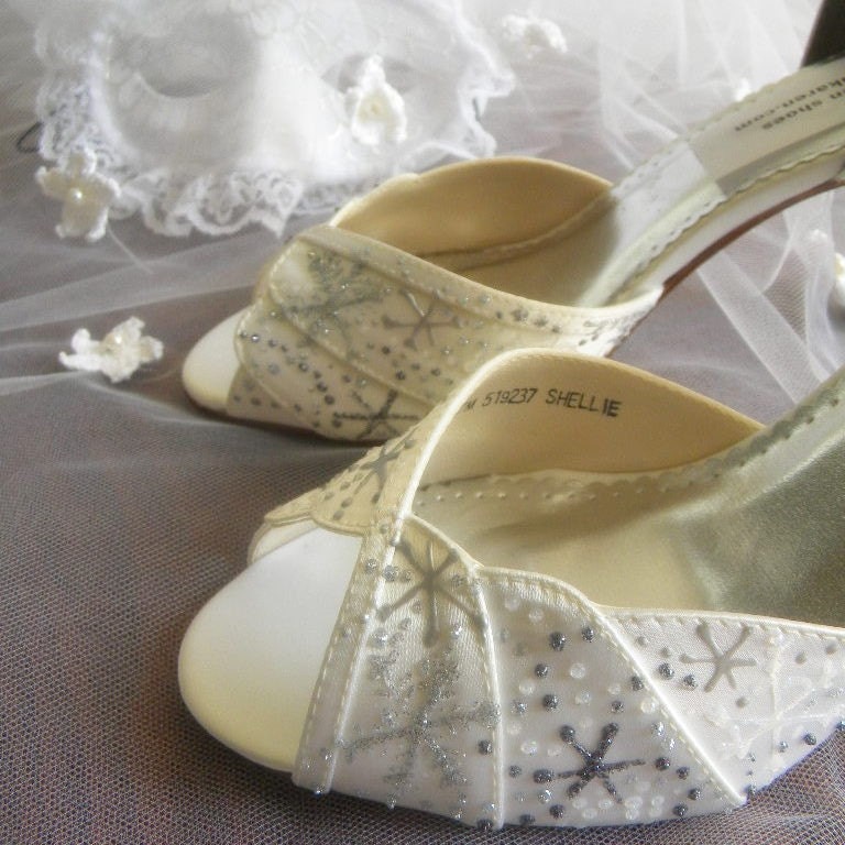 Shoes Bridal Wedding painted snowflakes and Rhinestones  Winter Wedding