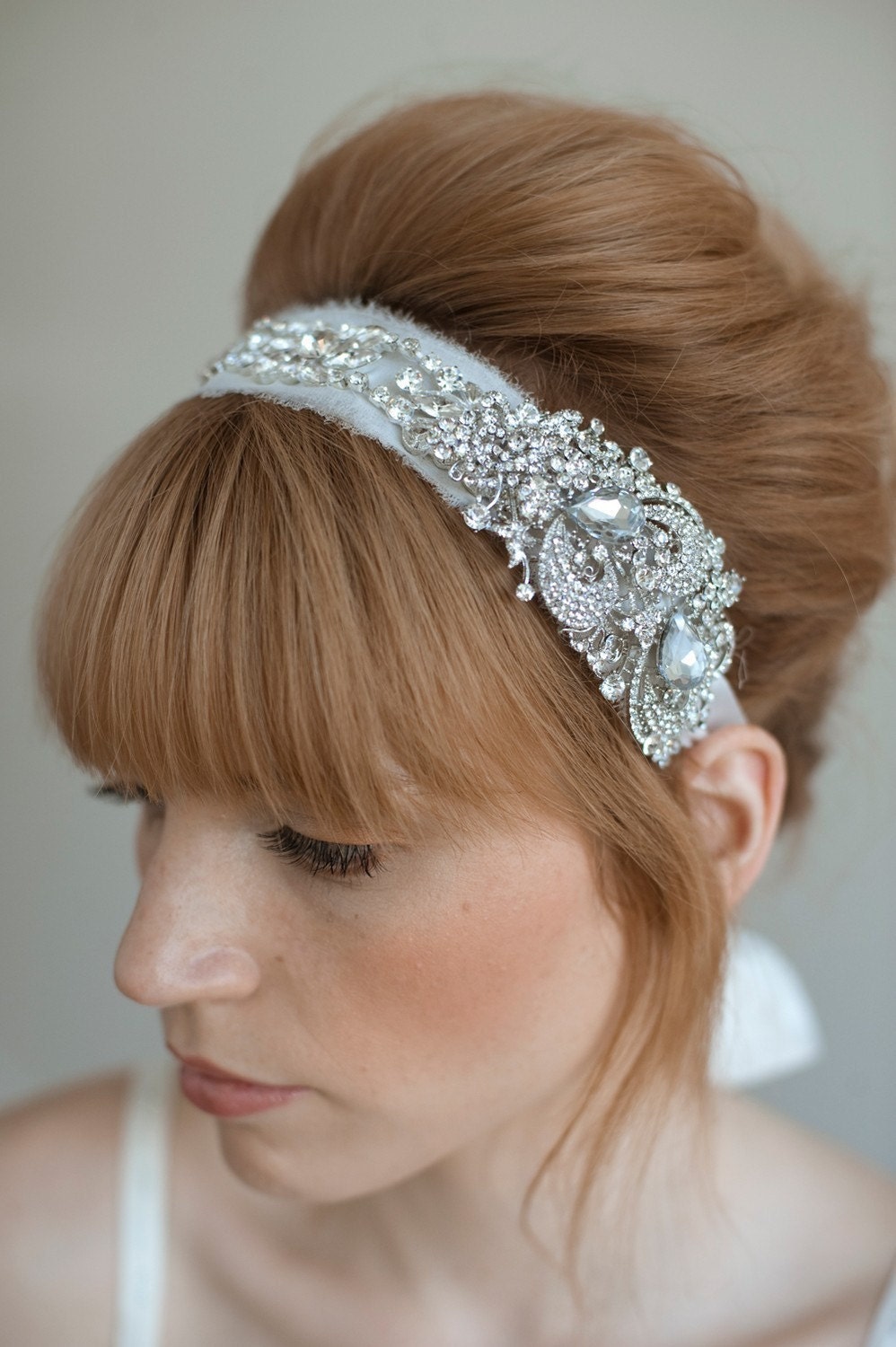 Rhinestone adorned silk chiffon headband - Style 011 - Made to Order