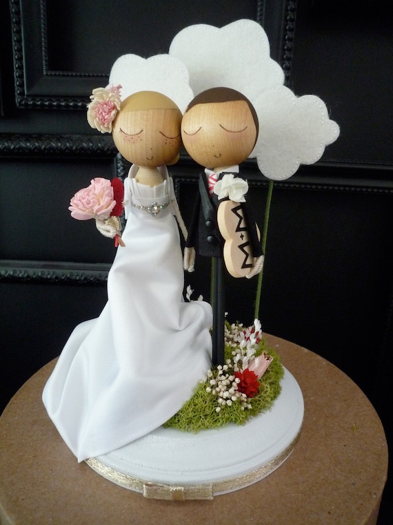 Custom Keepsake Wedding Cake Topper with Custom Wedding Dress and Cloud