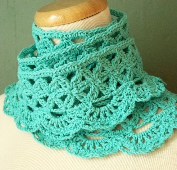 Extra Long Lace Scarf in Blue Cotton