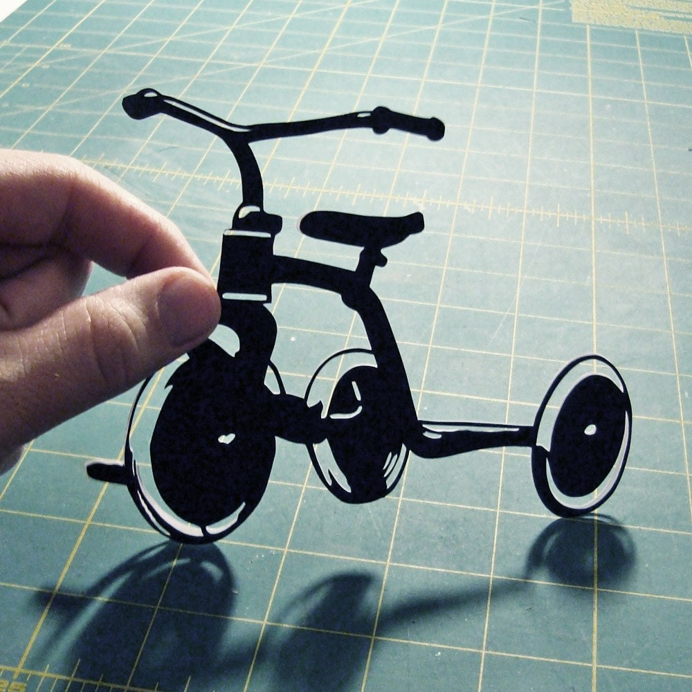 Tricycle Hand-Cut Paper Silhouette- 8x10