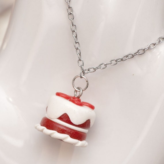 CLEARANCE SALE Roscata Red Velvet Cake Necklace Pendant Handmade Polymer Clay Food Miniature Art Jewelry