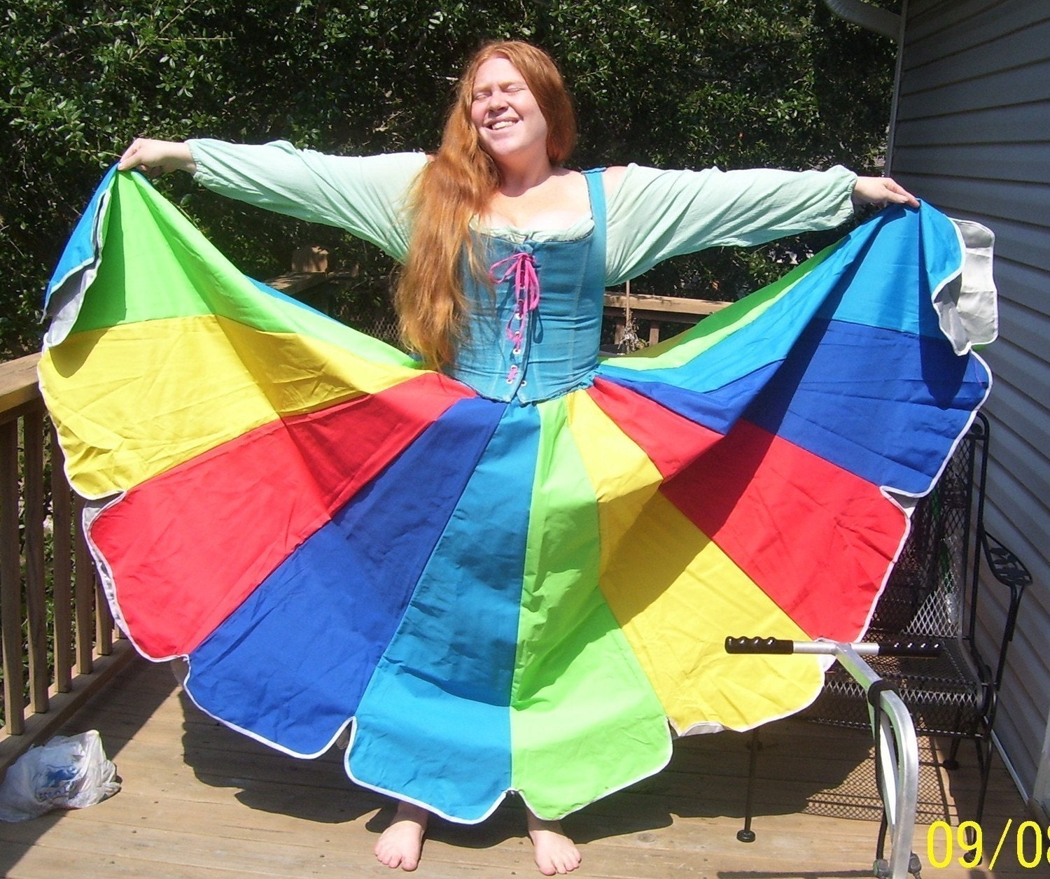 Vibrant Multi-colored Upcycled Umbrella Skirt