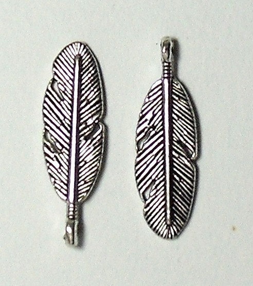 3 Pcs Antique Silver Feather Charms