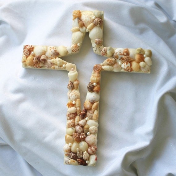 Beautiful Cross Adorned with Seashells and Pearls.