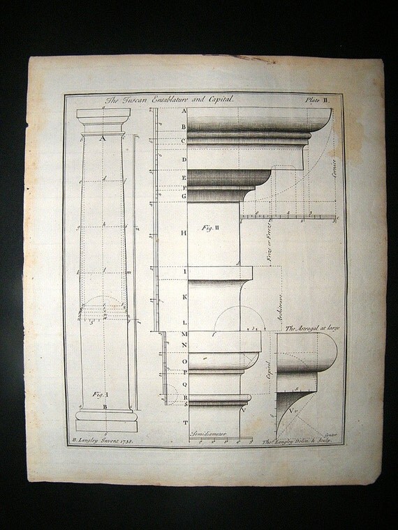 Antique Architectural Print or 18th Century Copper Plate Engraving by Thomas Langley in a Book on Architectural Ornamentation Published 1741