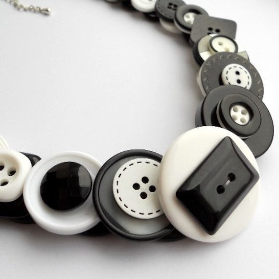 Large Button Necklace - Monochrome (Free UK Shipping)