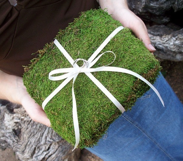 Natural Moss Wedding Ring Bearer Pillow