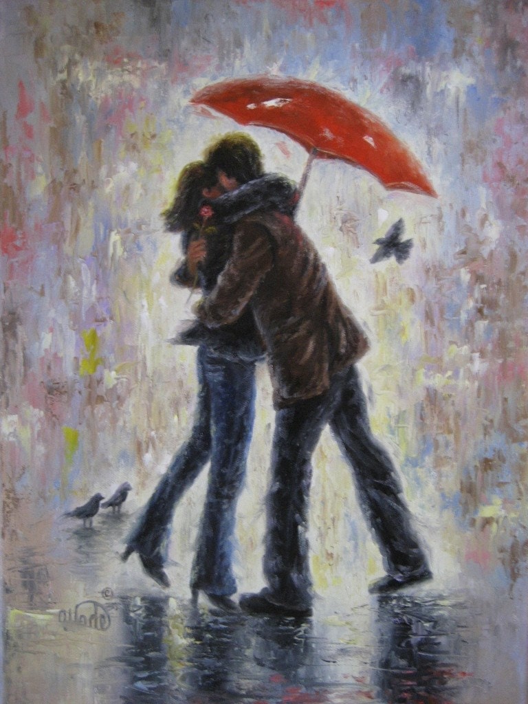 Vickie Wade Kiss in the Rain 18X24 Deluxe Canvas Giclee Print