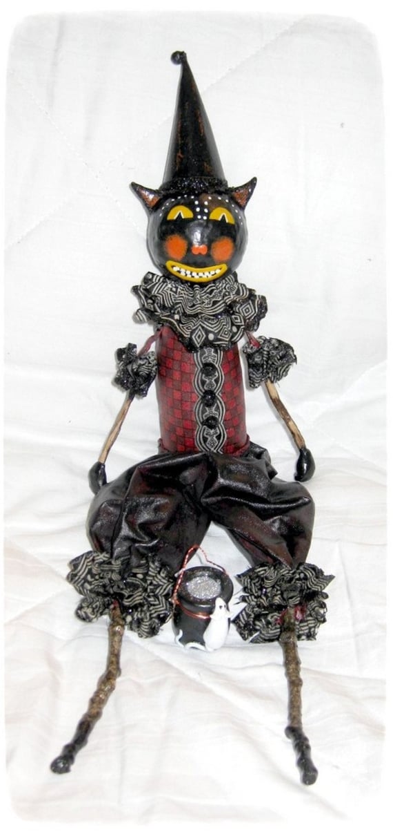 OOAK Doll, Primitive Folk Art Cat Halloween Poetry Doll