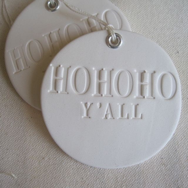 HO HO HO Y'ALL text tile ornament with grommet detail by Paloma's Nest