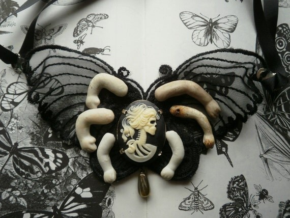 Haunted Death Head Moth or Butterfly Lace Choker. OOAK