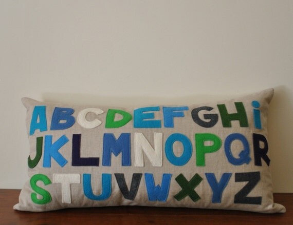 ABC Blue and Green Alphabet Pillow