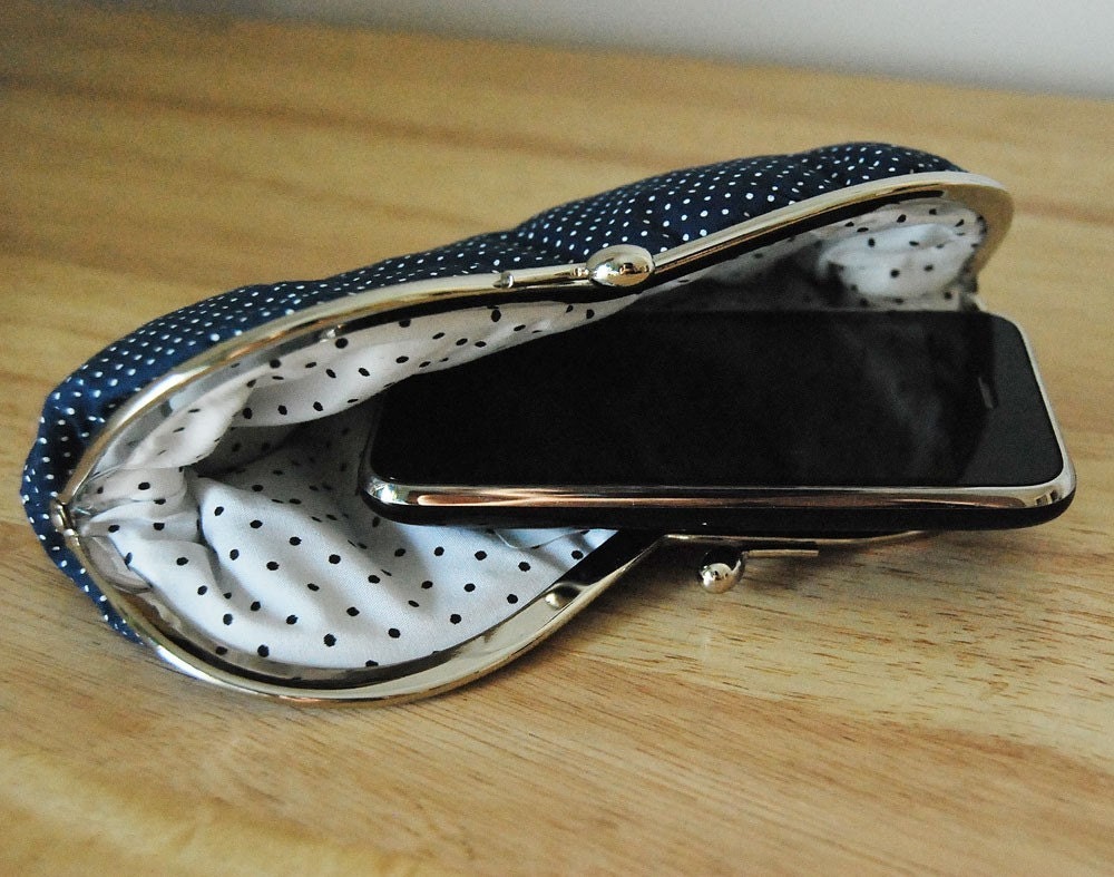 Les Bulles clutch . white dots in dark blue background eyeglass case