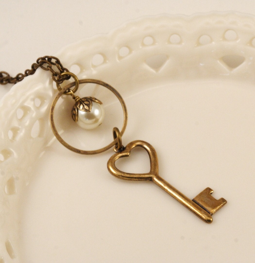 Shipping Included - Key to My Heart Brass Necklace