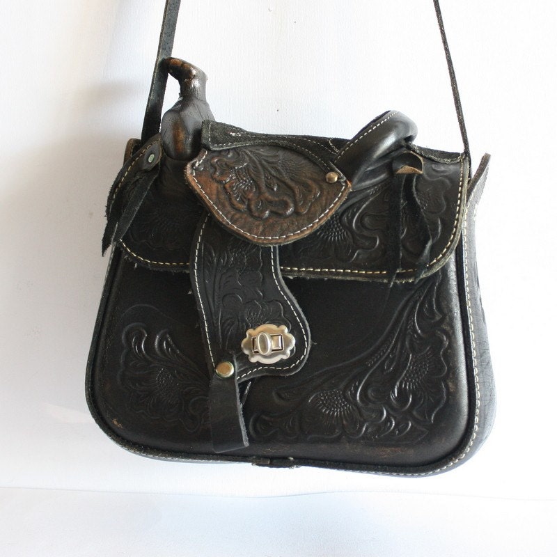 Western Tooled Leather Cowgirl Rodeo Saddle Bag Tote