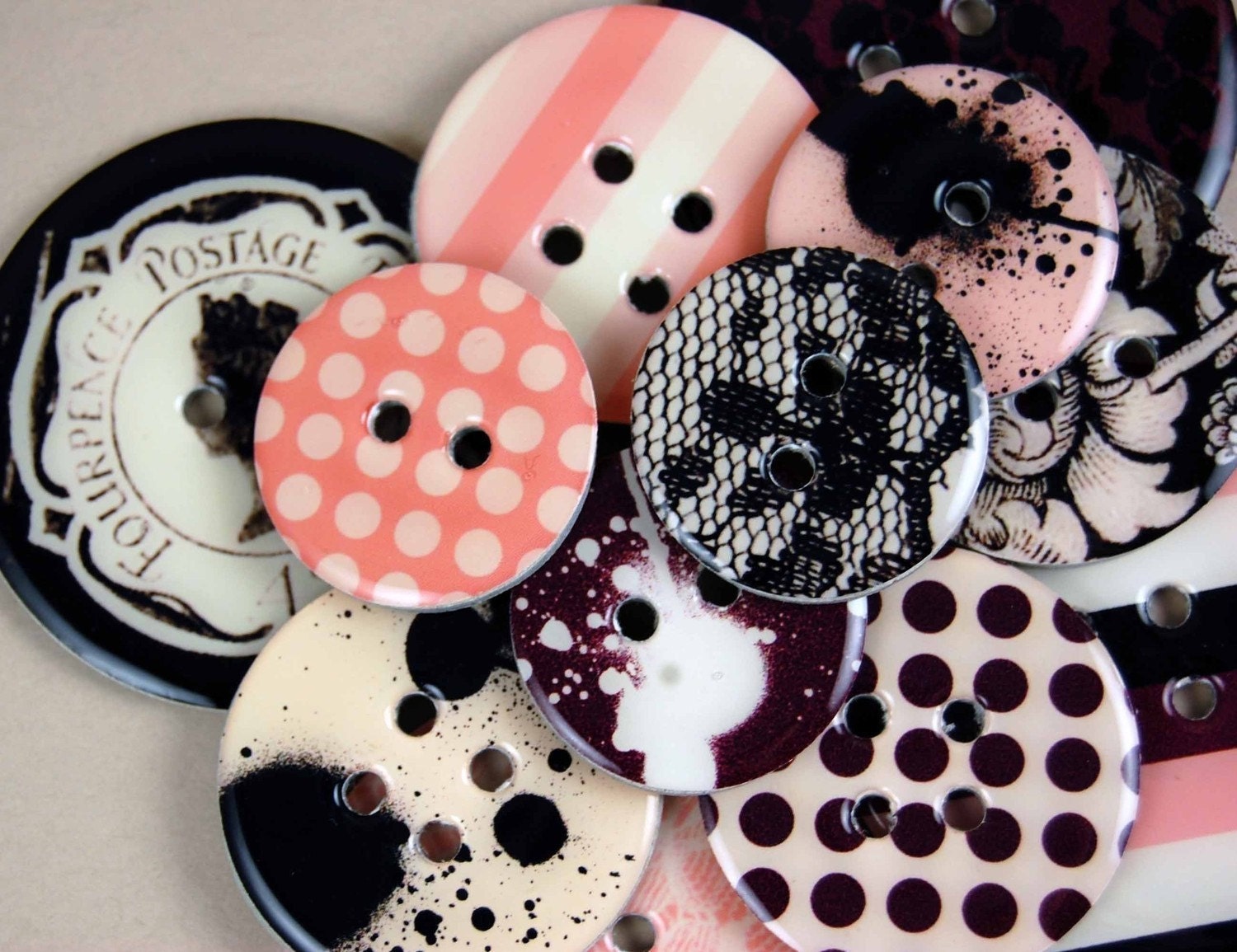 Vintage Lace set of 12 Chipboard Buttons