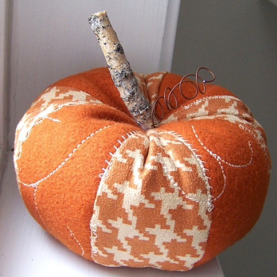 Rustic Houndstooth and Wool Pumpkin