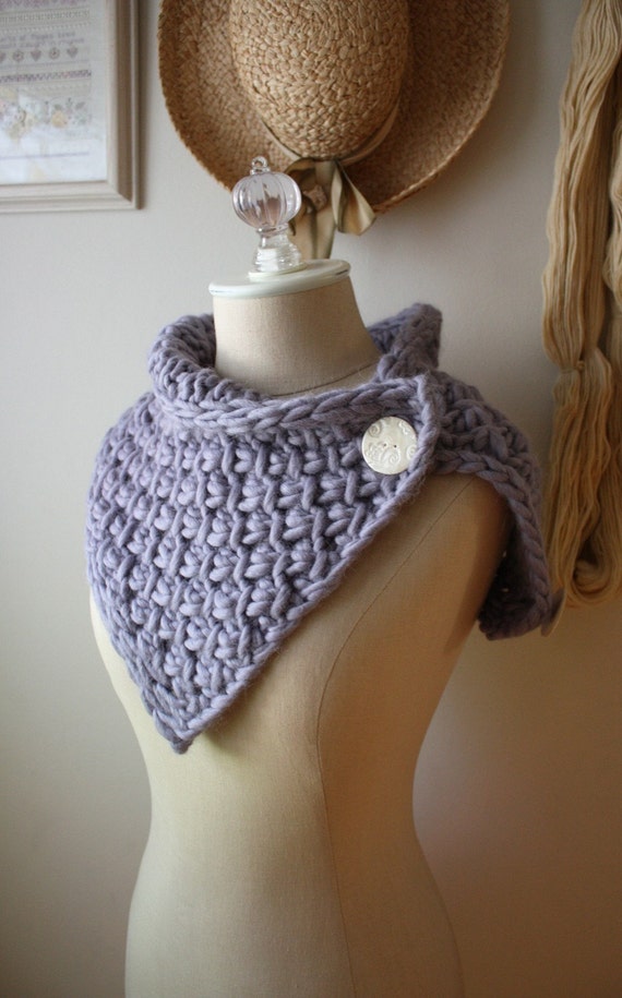 Cowl Shoulder Warmer / Winter Lilac LUXE / Twist Cowl / Hand Knit