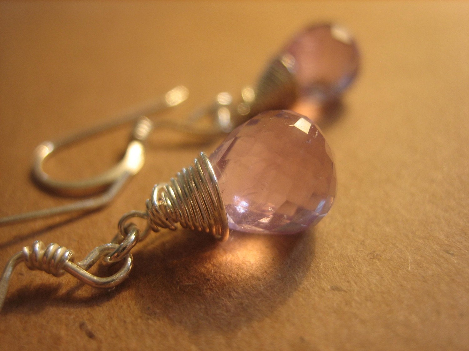 Sterling silver earrings - with pale purple amethyst round gem briolettes - pink - RIVKE by Amore Valkyrie on Etsy