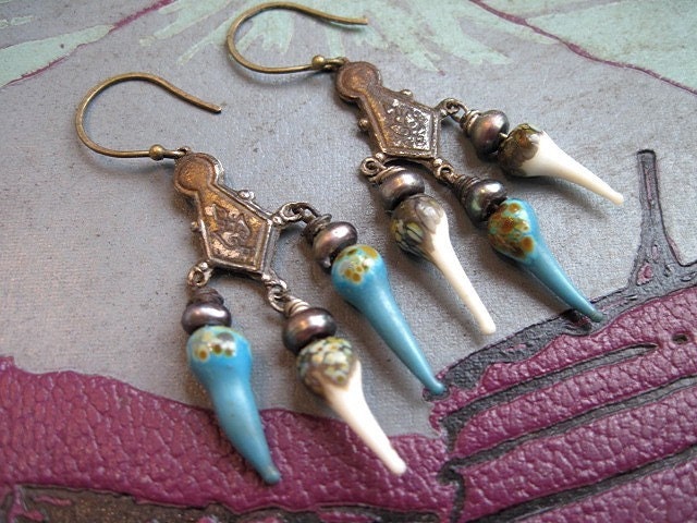 Shards and Thorns of Existence. Lampwork Dagger Earrings.