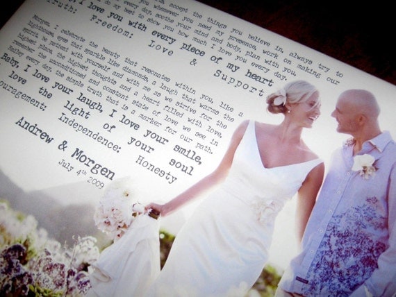Photo and Words Large Canvas vows lyrics Wedding Anniversary Gift Art  15x20  inches