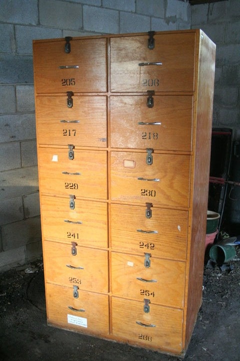 Treasury Feature Item SALE Vintage Industrial Wood Lab Cabinet Dresser